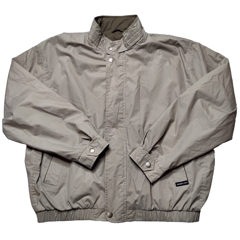 MEMBERS ONLY MARINER Men Large Light Brown Lined Full Zip Windbreaker Jacket EUC